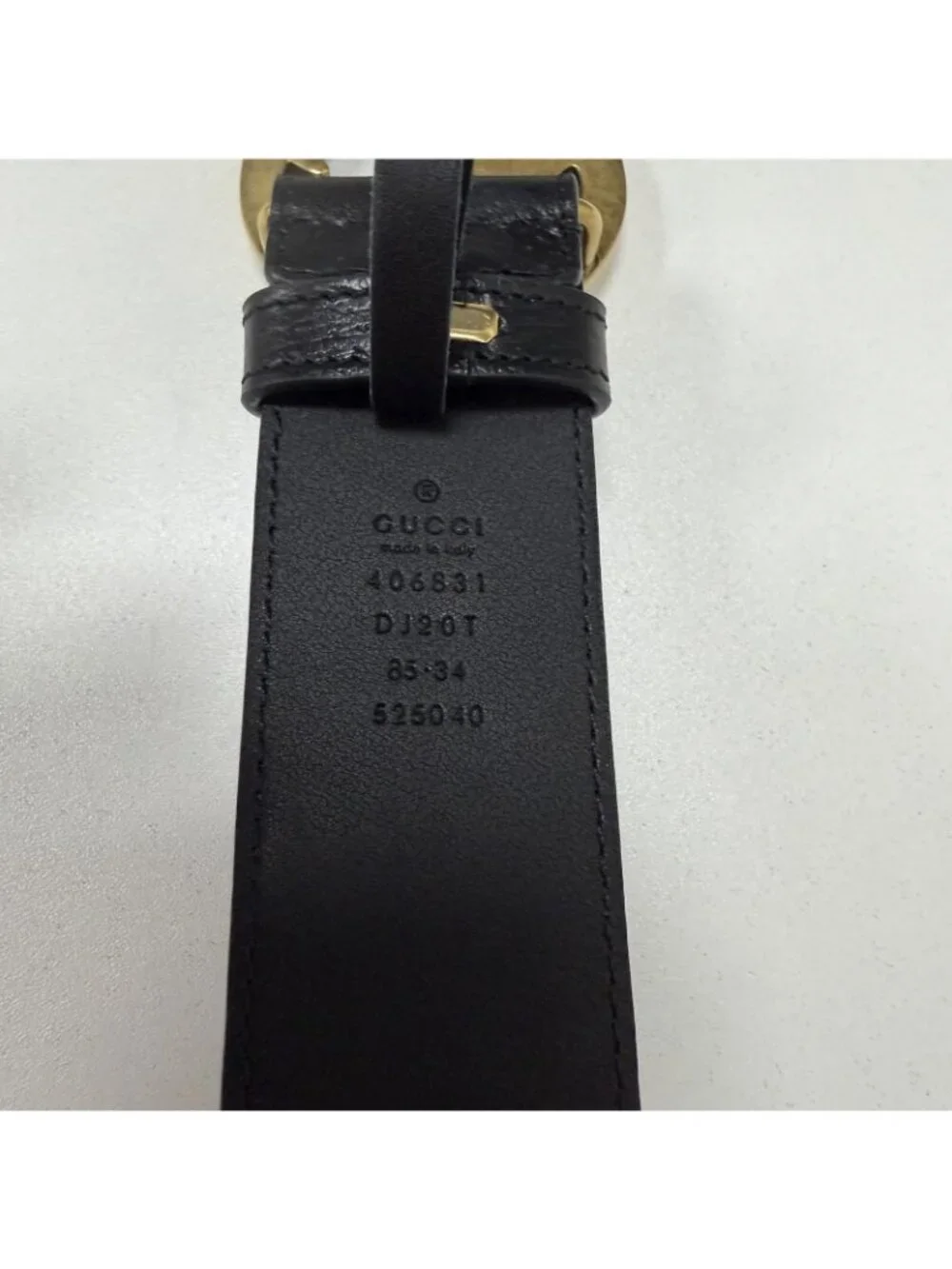 Gucci GG Marmont 1.5” Wide Textured Leather Belt 85/34 Black/Gold 406831 NEW
